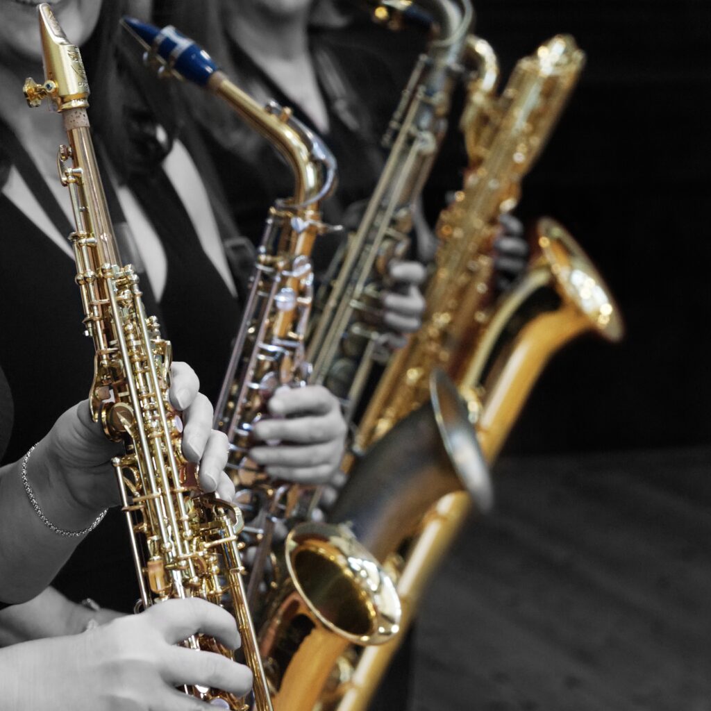 Splanky professional UK saxophone quartet performing at a Christmas recording