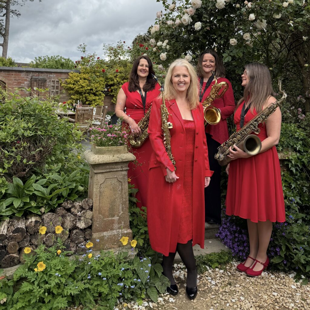 Splanky professional UK saxophone quartet performing at a garden party