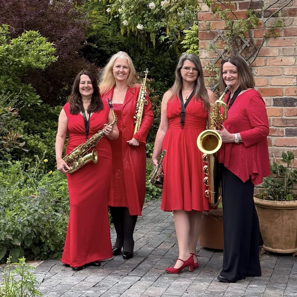 Splanky professional UK saxophone quartet performing at a garden party